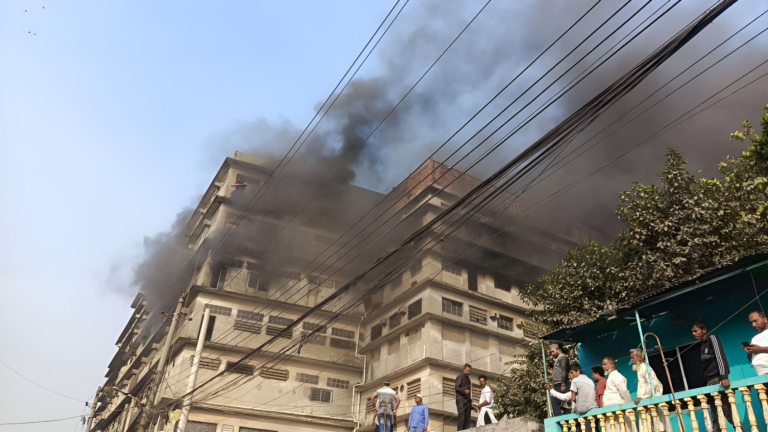 Massive Fire Erupts in Hazaribagh Leather Warehouse Firefighters Contain Blaze After Two Hours of Battle