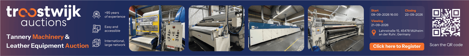 TROOSTWIJK AUCTIONS - TANNERY MACHINERY & LEATHER EQUIPMENTS